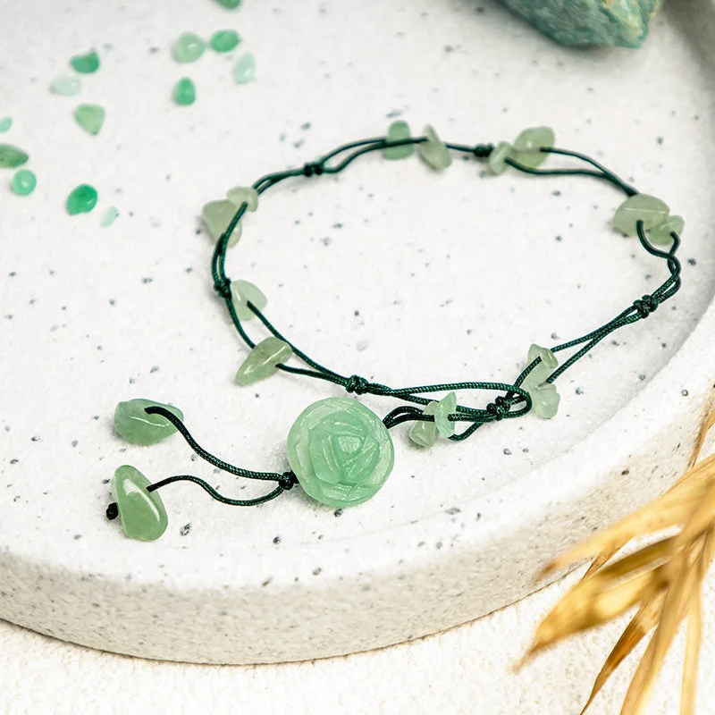 Amethyst Pink Crystal Green Aventurine Rose Inner Peace Healing Anklet