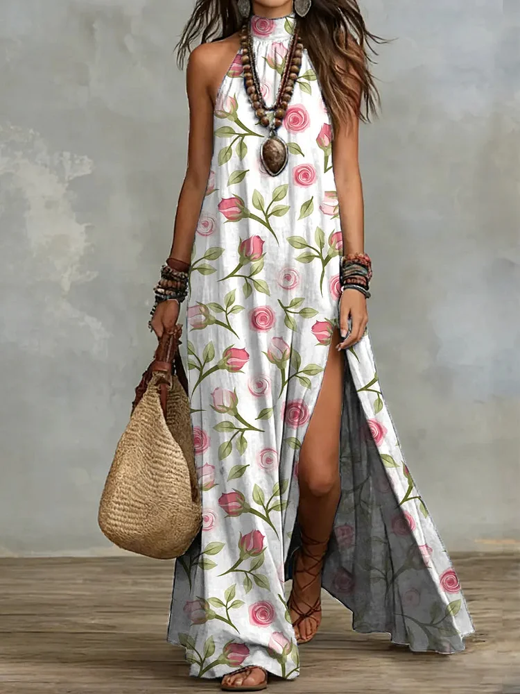 Women's Floral Pattern Art Print Casual Stylish Cotton Dress