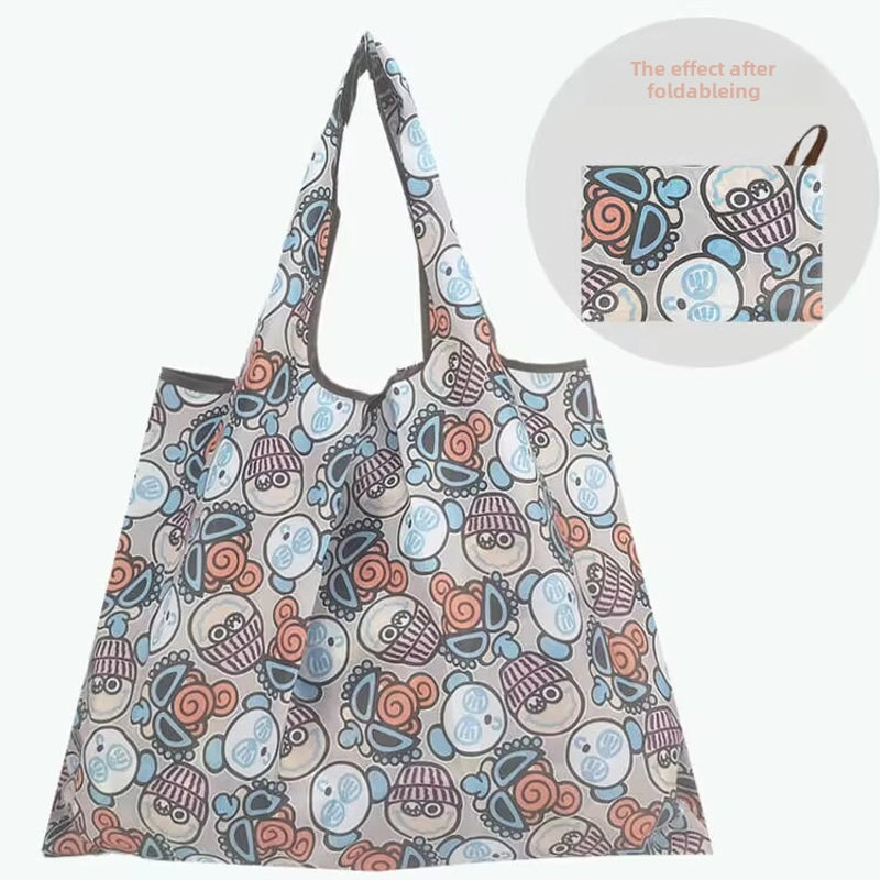 Spot Japanese Printed Environmental Bag Large 210T Supermarket Folding Shopping Bag Thickened Tote Bag Shopping Bag