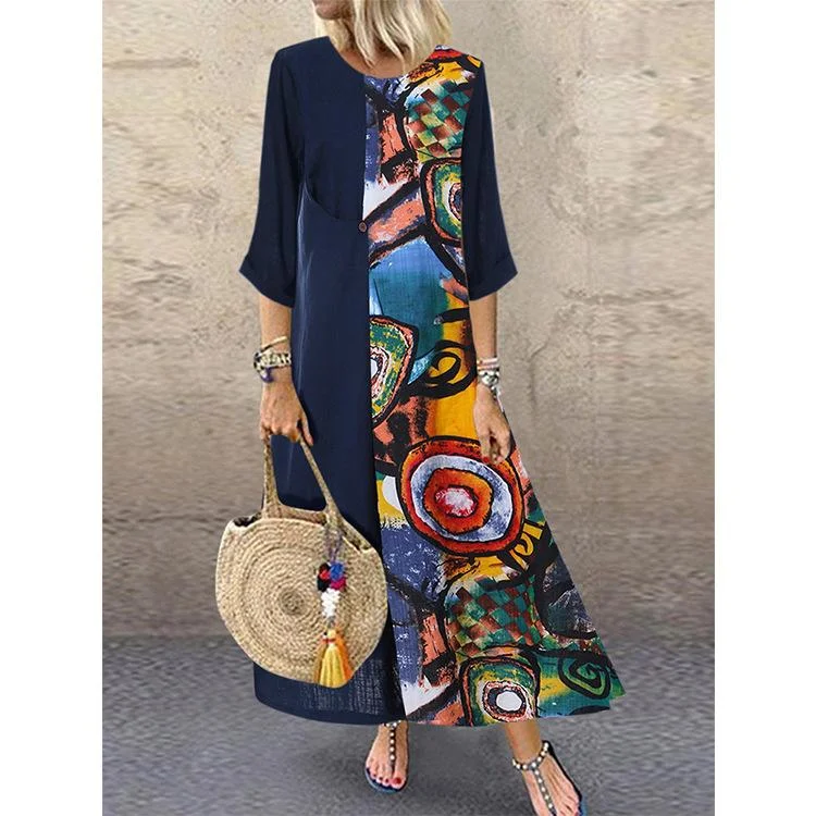 Abstract Painting Stitching Long Skirt