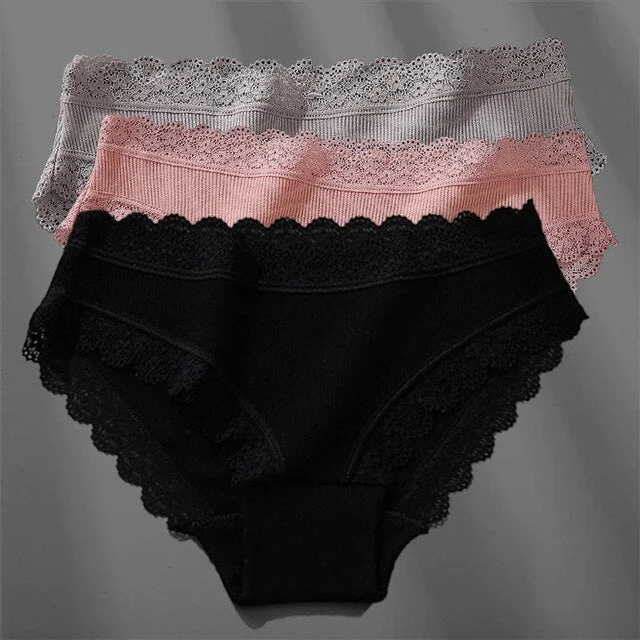 3PCS/Set Women's Cotton Panties Sexy Lace Lingerie Female Soft Underwear For Girls Ladies Underpants Floral Briefs Woman's panty