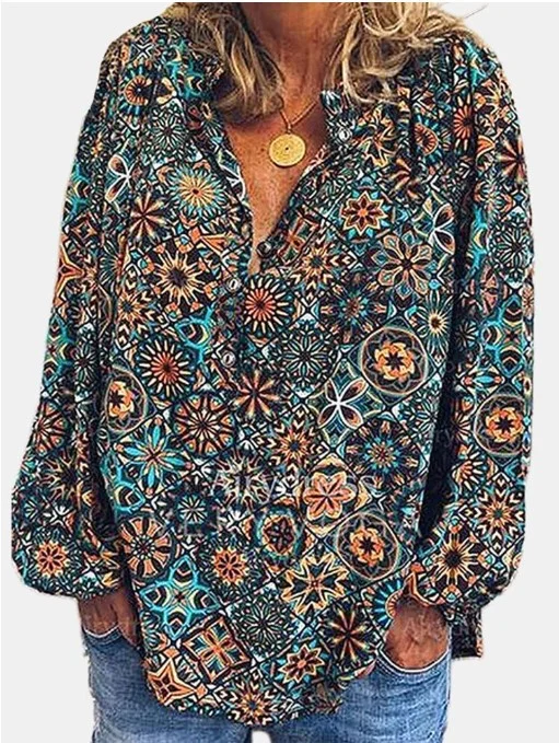 Vintage Print Shirt Womens Plus Size Clothing