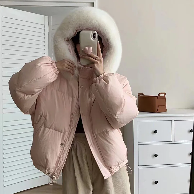 Toloer Korean Version Sweet Down Jacket Female Short Money 2024 Winter New Style Add Thick Small Fox Fur Collar White Duck Down Coat Tide-Outfit Ideas