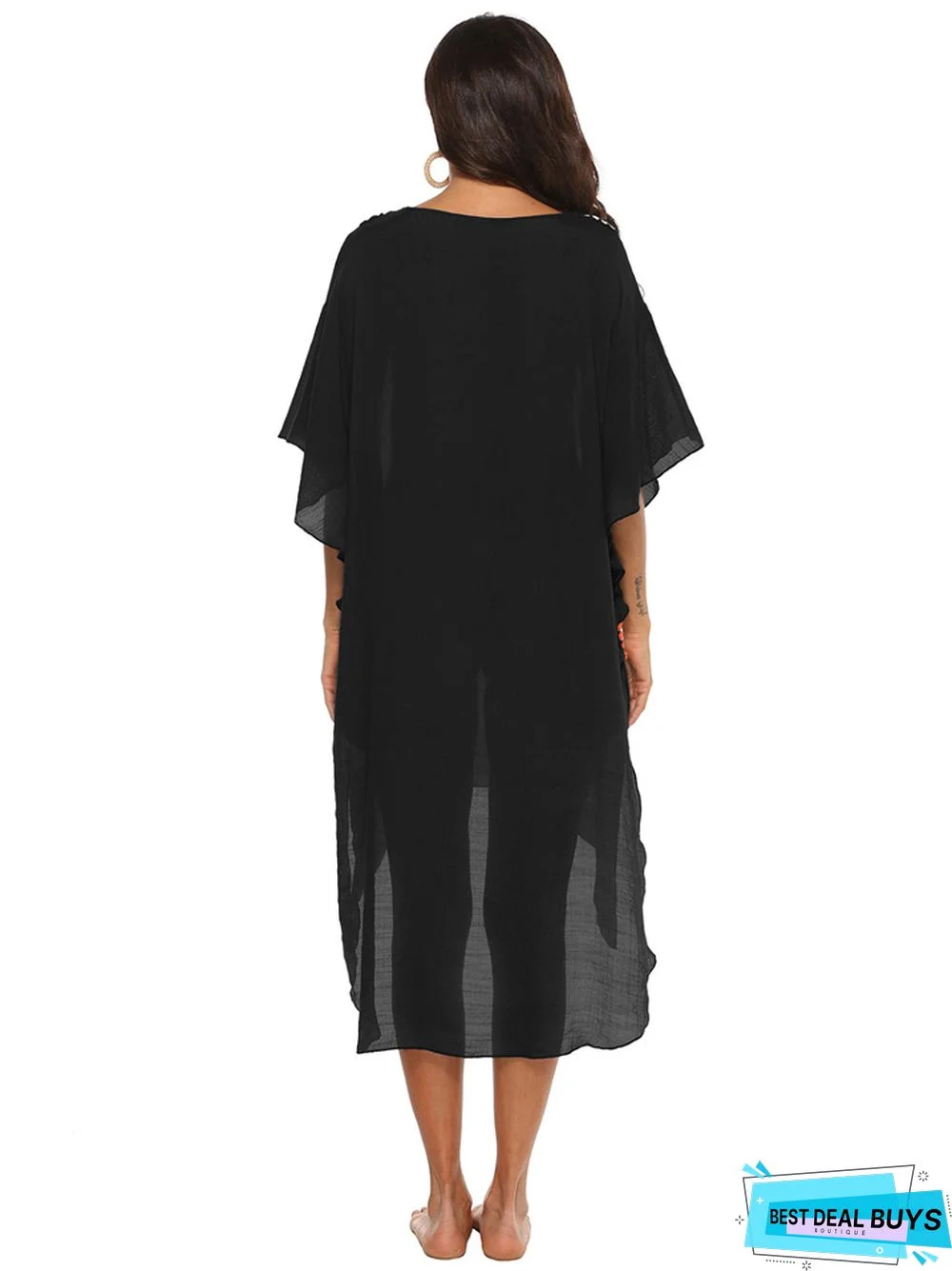 Sexy Deep V Stitching Beach Bikini Blouse Irregular Split Dress