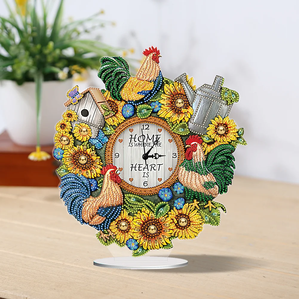 DIY Sunflower Cock Special Shape Acrylic Diamond Painting Clock Art Craft