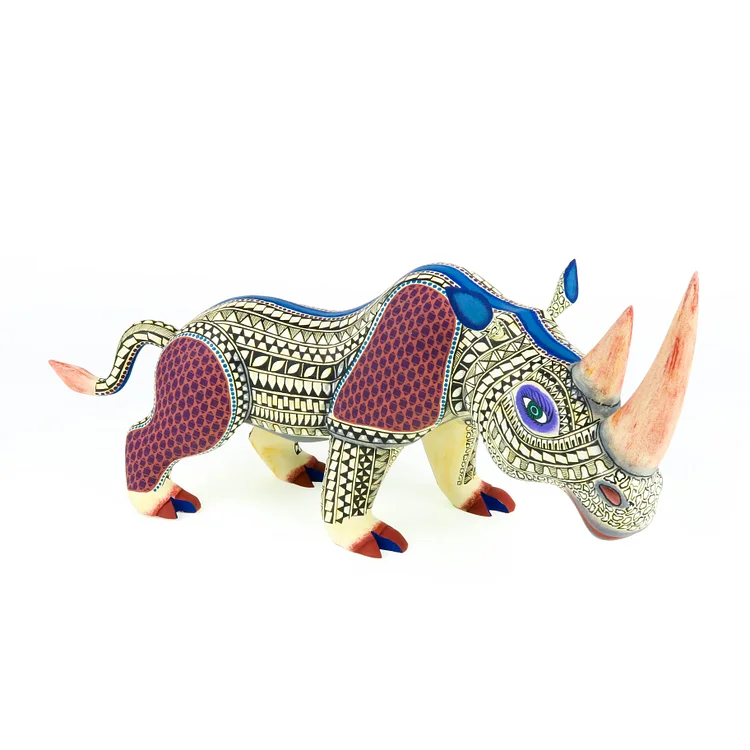 Beautiful Rhinoceros - Oaxacan Alebrije Wood Carving Sculpture