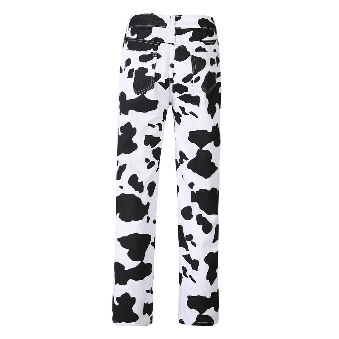 Jeans Women's Summer Milk Print Straight Fashion High Casual Pants