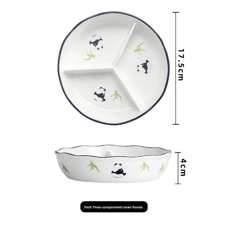 Ceramic Compartment Deep Bowl With Lid Sealed Partition Bowl Heat-resistant Microwave Oven Special Three-compartment Bowl Plate Snack Lunch Box