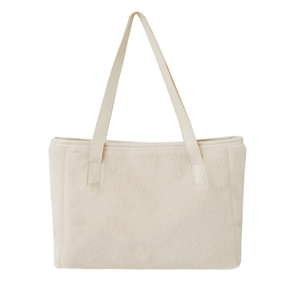 

Splicing PU Plush Shoulder Totes Women Big Capacity Top-handle Bag -White, 501 Original