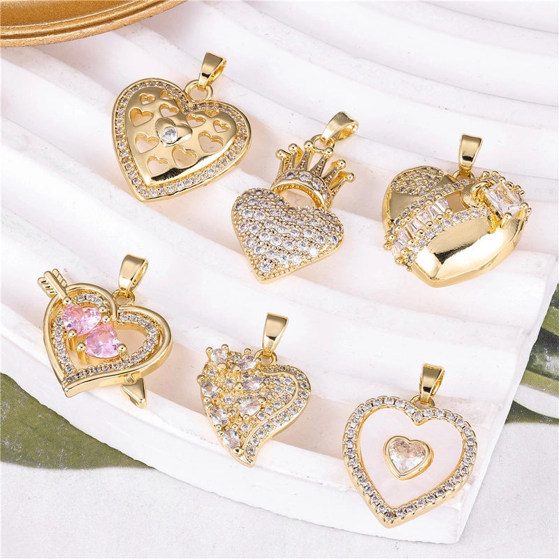 1 Piece Copper Zircon Four Leaf Clover Round Heart Shape Pendant Jewelry Accessories