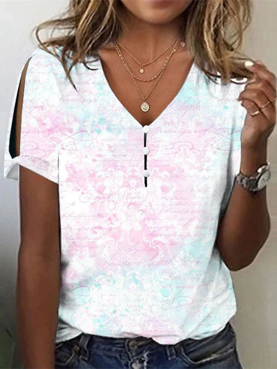 Women Half Sleeve V-neck Solid Color Dress