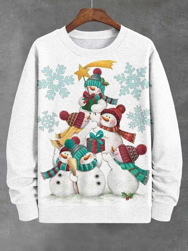 Men's Scarf Snowman Gift Snowflake Art Print Casual Sweatshirt