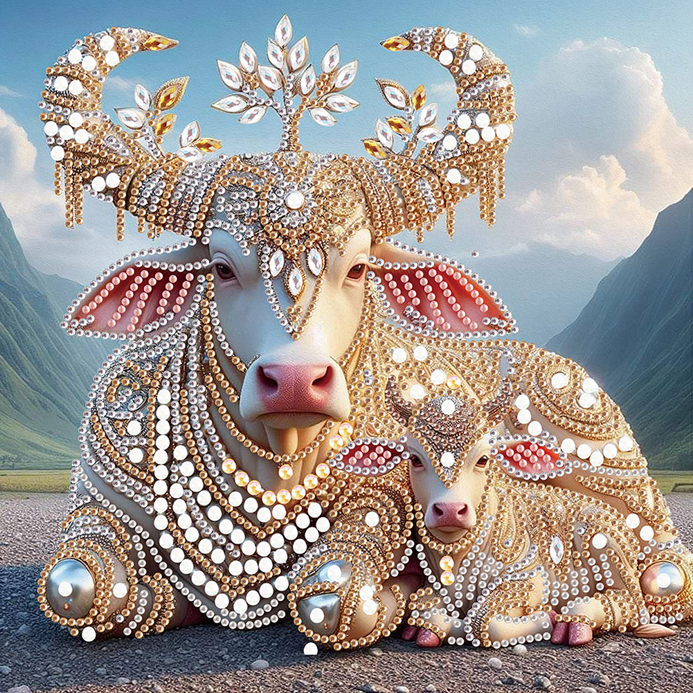 Cow With Child 30*30cm(canvas) special shaped drill diamond painting