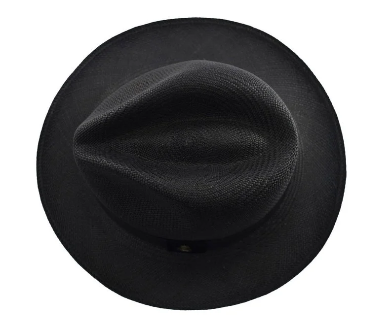 Black Classic Fedora | Genuine Panama Hat | Toquilla Straw | Handwoven in Ecuador - EA - HatBox Included