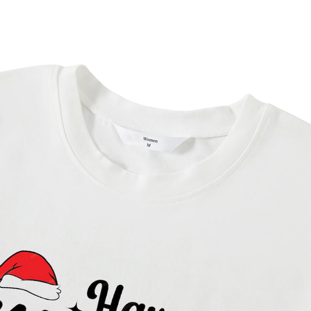 "Have a Merry Christmas" Letter Print White Long Sleeve Top with Red & Green Plaid Pants Family Matching Pajamas