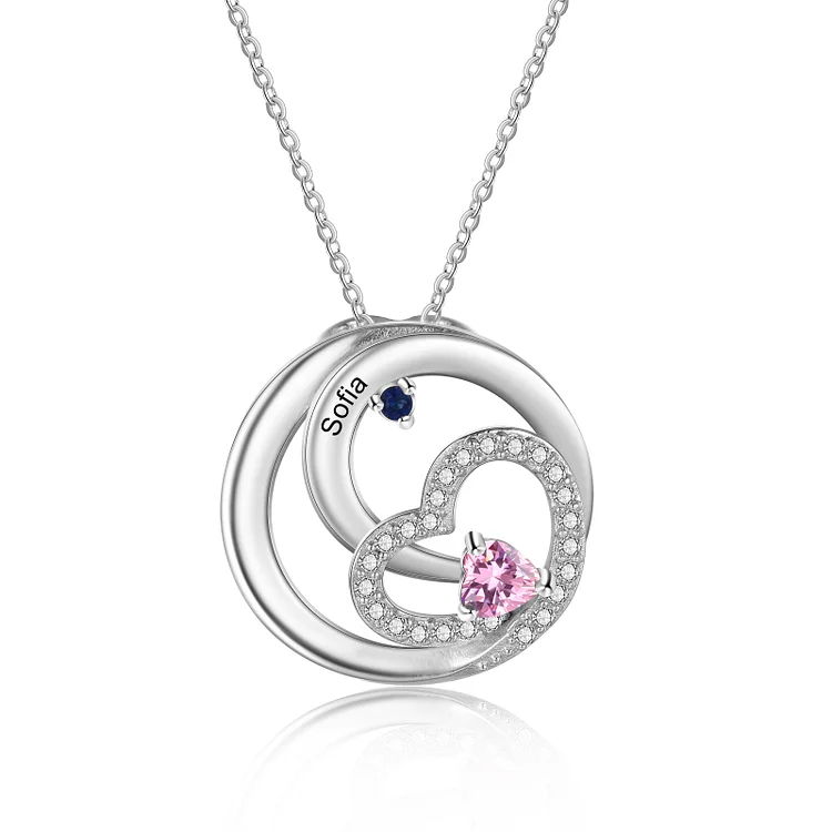 Personalized Circle Necklace Engraved Name with Birthstones Family Necklace