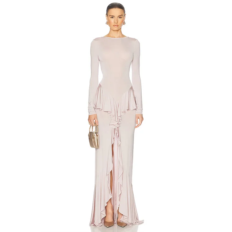 Elegant Ruffles Backless Slim Fit Dress