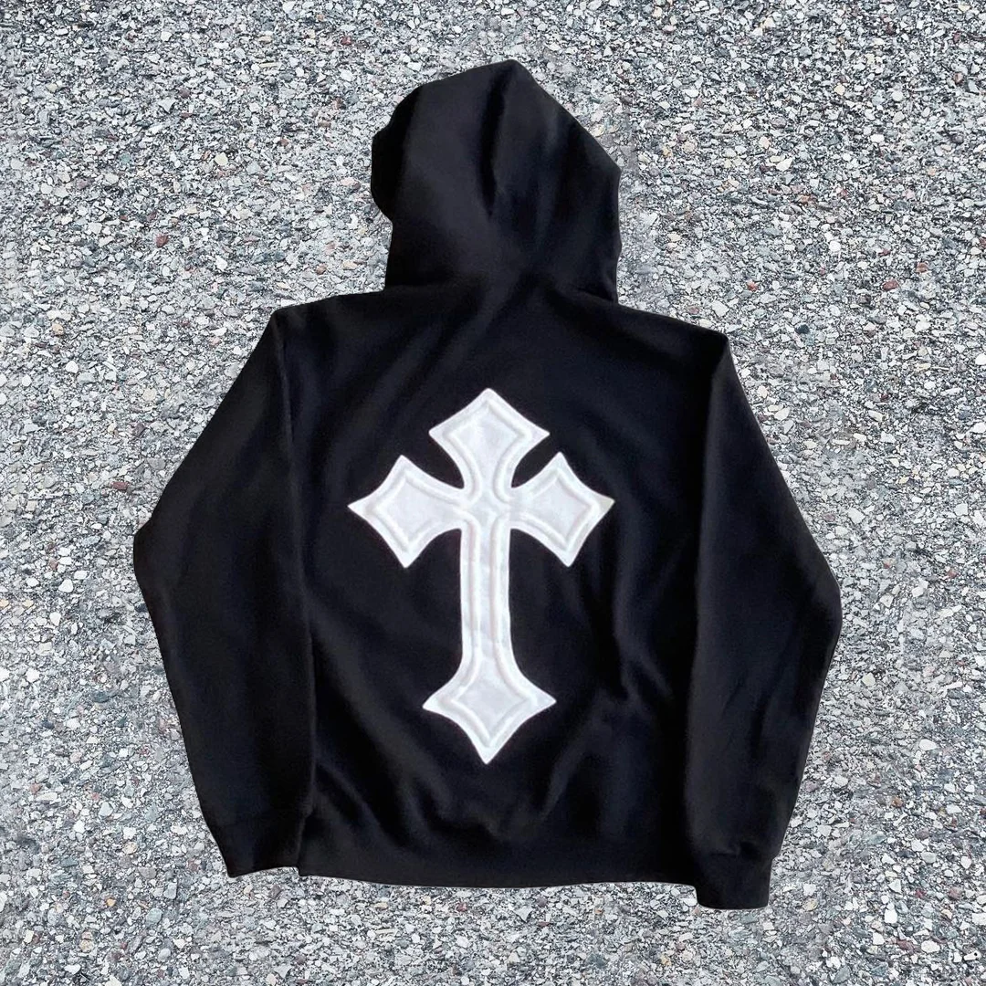 Street fashion casual cross pattern long-sleeved hoodie