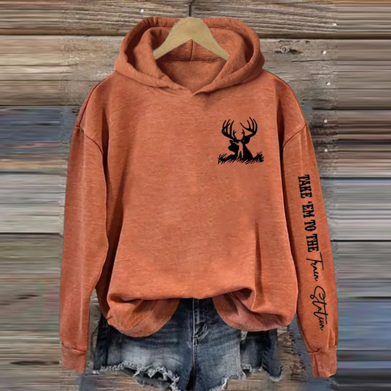 Women's Vintage Western Train Station Print Hoodie