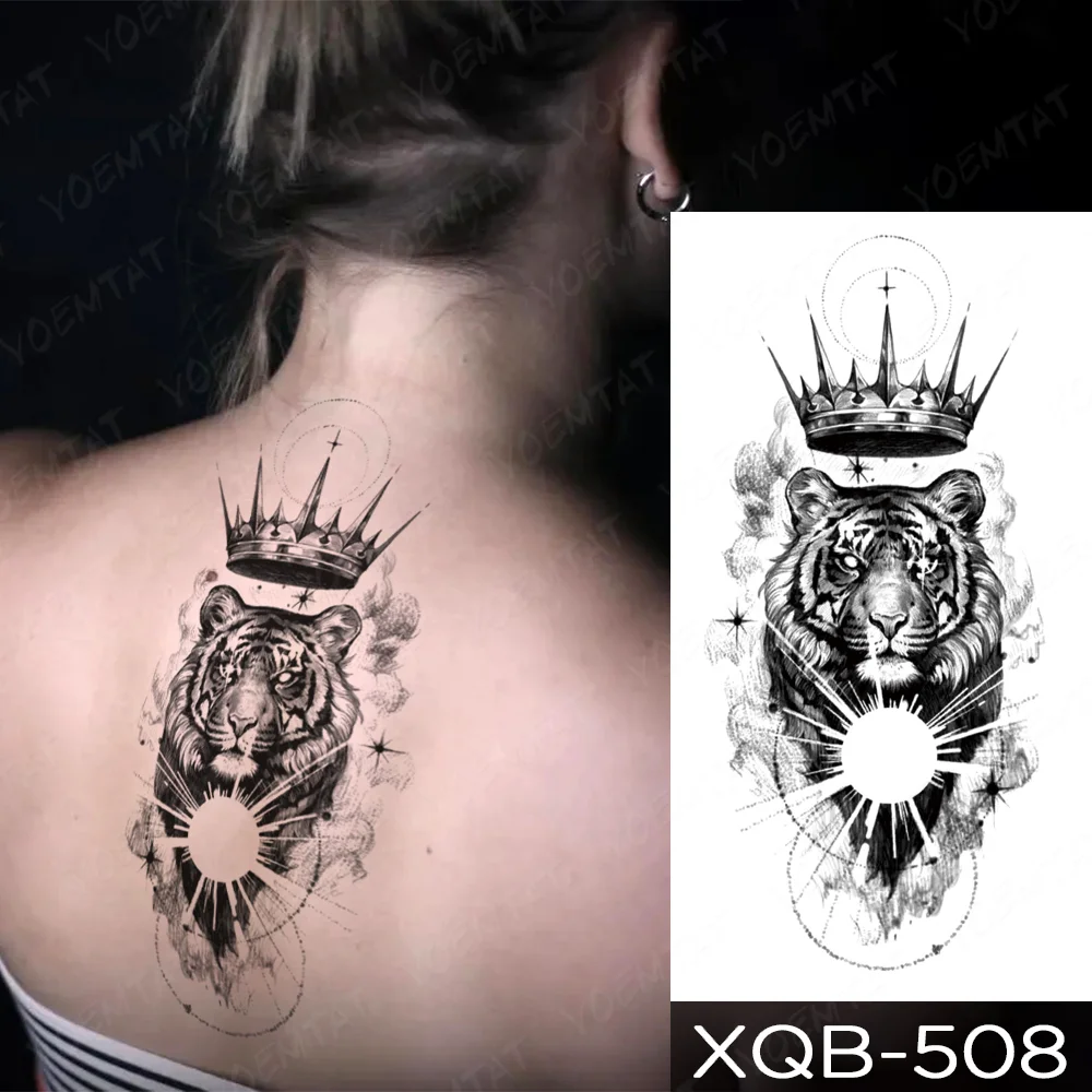 Sdrawing Temporary Tattoo Sticker Old School Lion Wolf Flash Tatto Triangle Geometry Body Art Arm Fake Tatoo Men Women