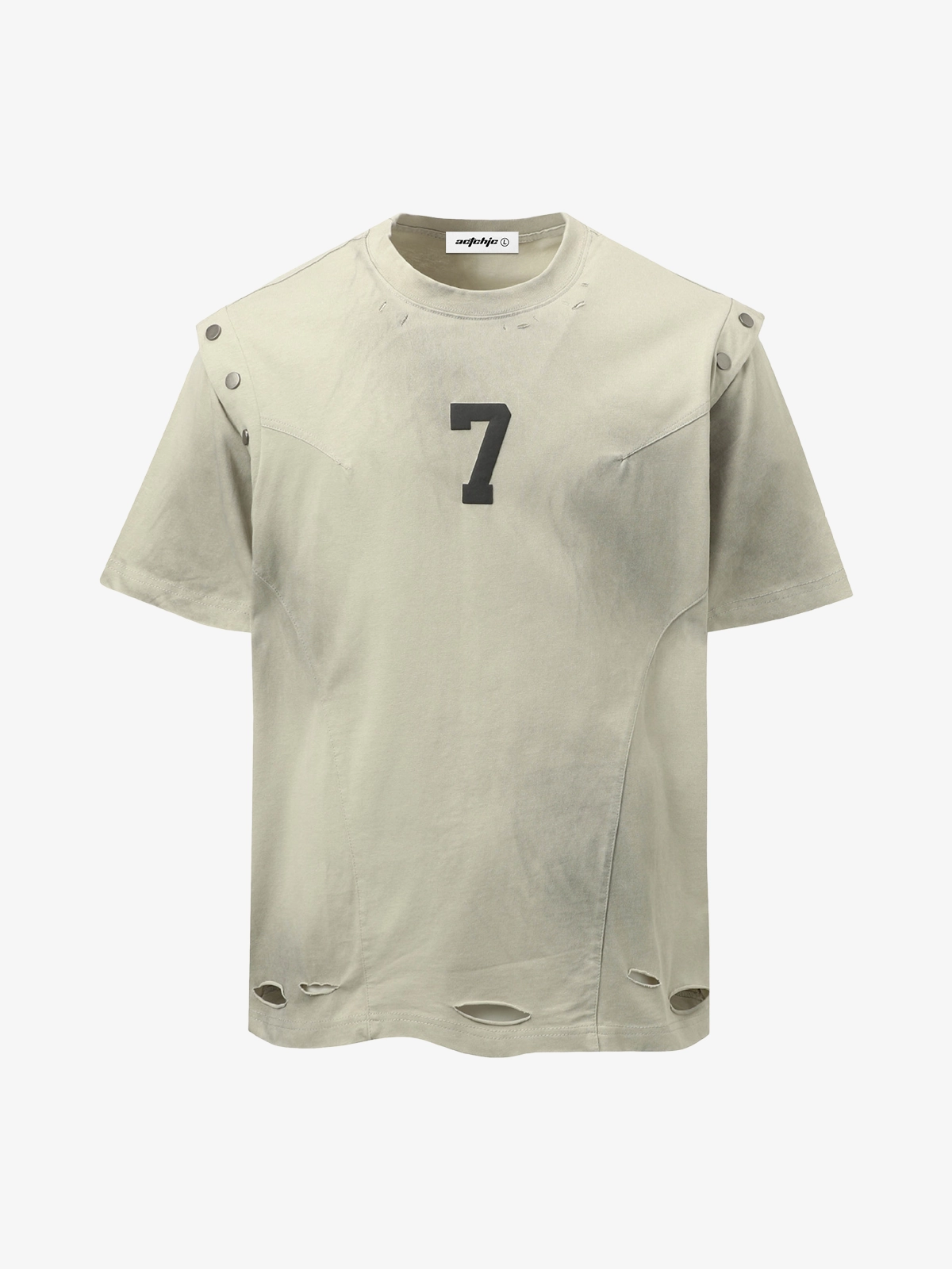 Apricot Act Chic Distressed Number Deconstructed Tee Front