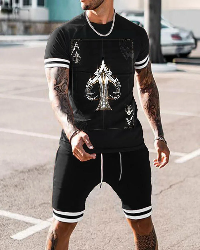 Men's Fashion Creative Playing Cards Printed Shorts Suit