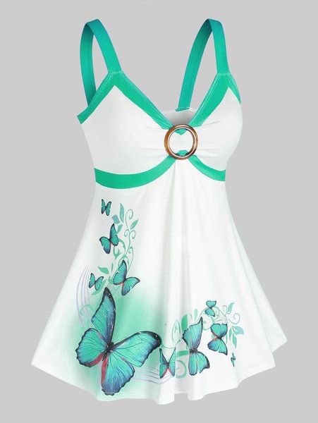 Summer New Arrival Women Fashion Plus Size Butterfly Print O Ring Tank Top Casual Sexy Sleeveless Tops - Shop Trendy Women's Clothing | LoverChic