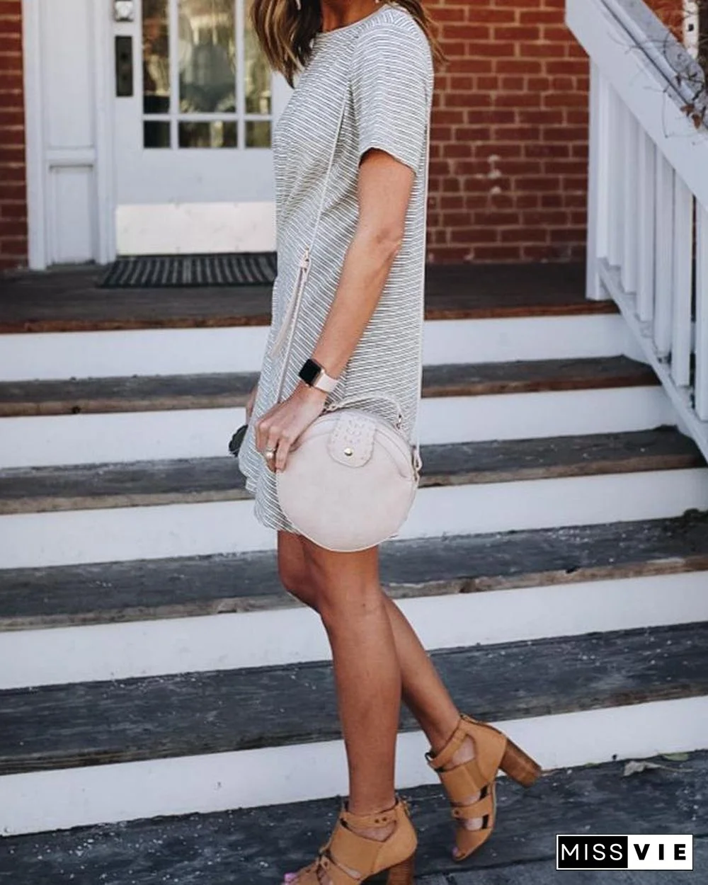 Striped Tied Waist Casual Mini Dress P15612