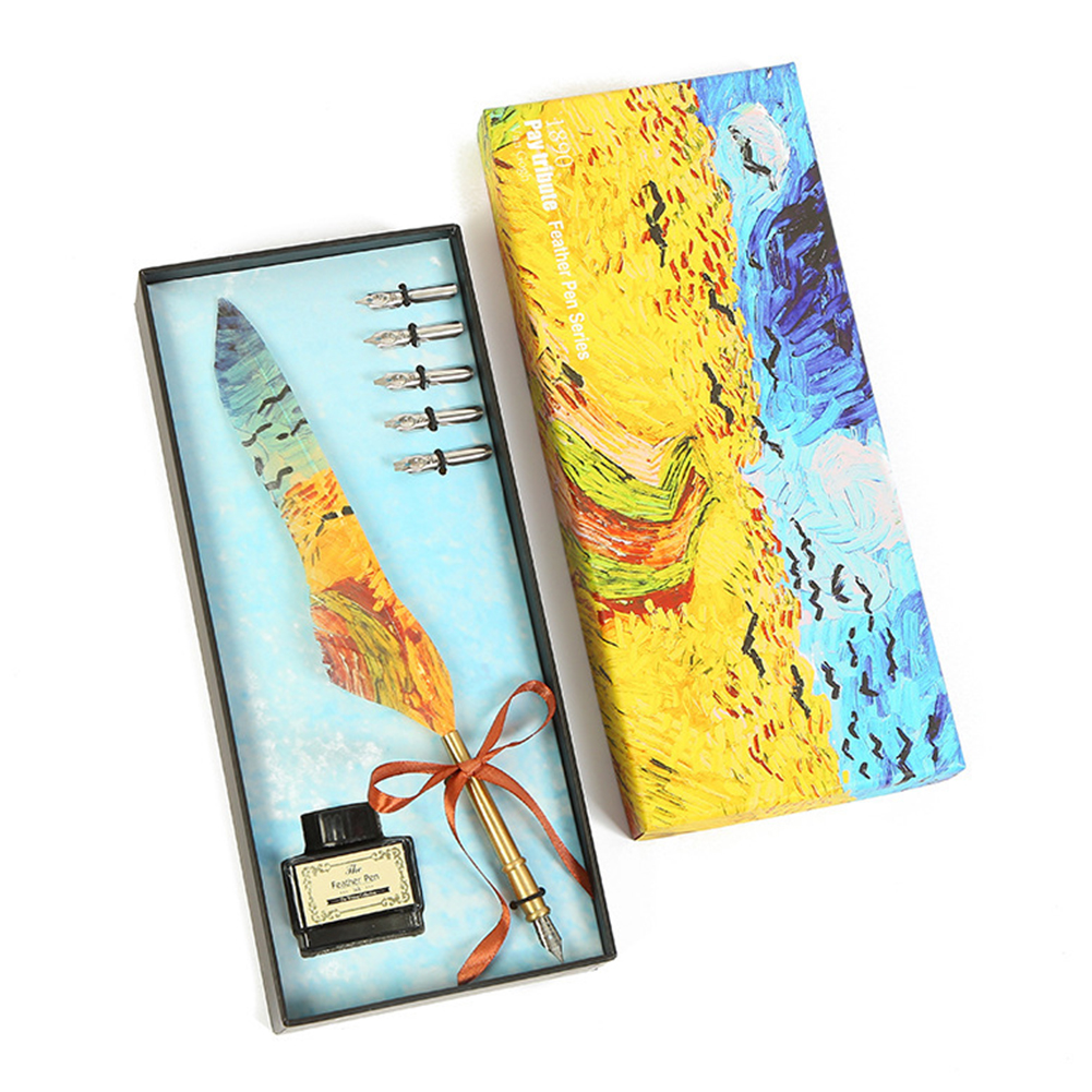 

Wheat Field Vintage Calligraphy Feather Writing Dip Pen Set with Empty Ink Bottle Nib, 501 Original