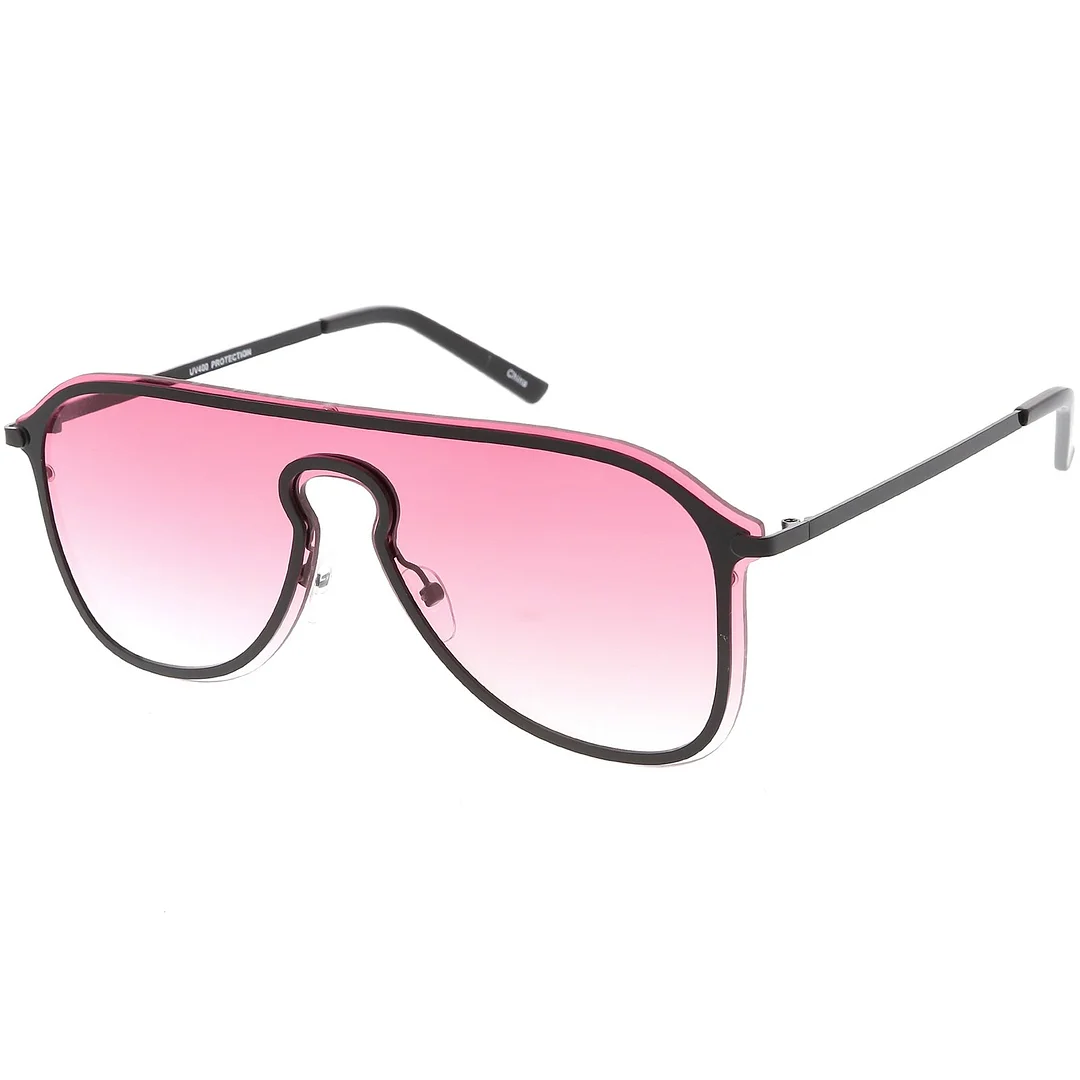 Futuristic Rimless Visor Aviator glasses Metal Trim Mono Lens 57mm
