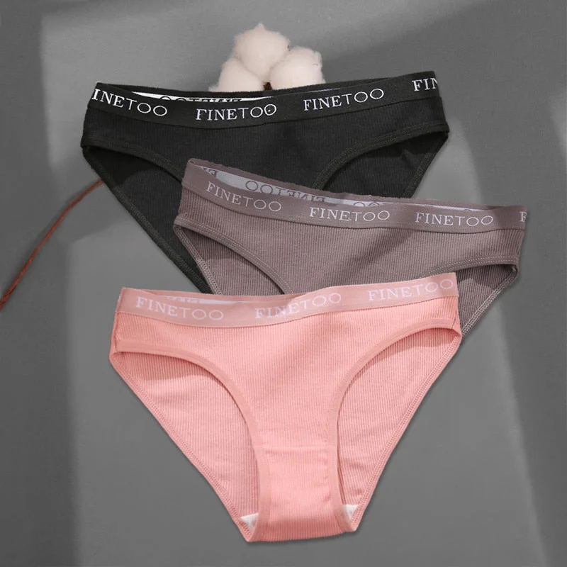 FINETOO Women's Cotton Panties 3Pcs/set Custom Letter Underwear M-2XL Women Briefs Plus Size Underpants Soft Female Panties 2022