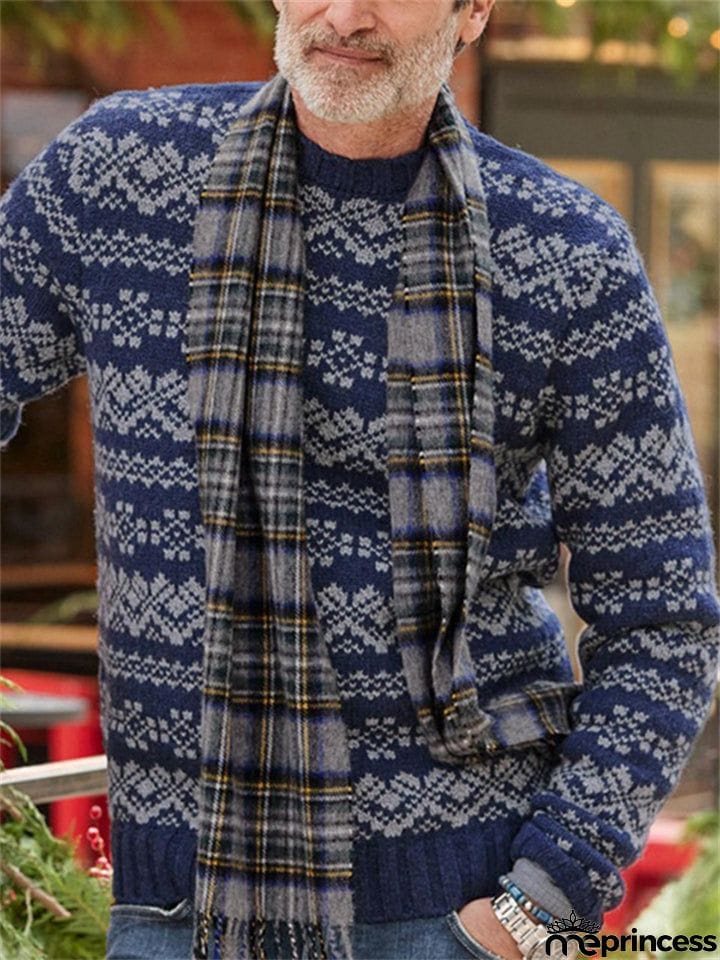 Casual Printed Round Neck Pullover Sweaters