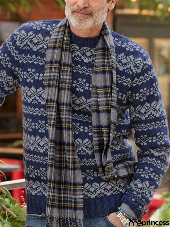 Casual Printed Round Neck Pullover Sweaters