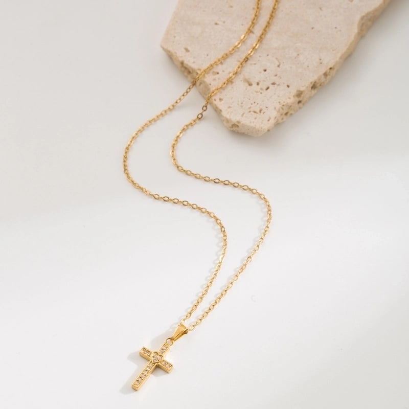 Vintage Style Minimalist Cross Round Heart Shape 304 Stainless Steel Stainless Steel Necklaces