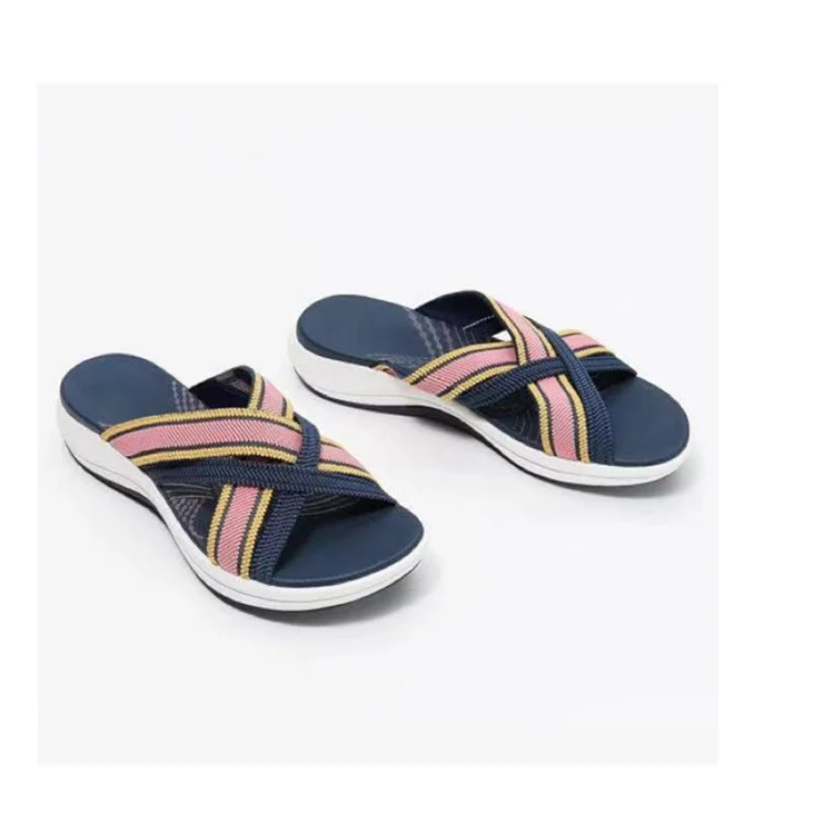 Churchf Churchf New Style Slippers Female Flat Bottom Slope With Fish Mouth Fly Weave Cross Cool Drag Female Slippers Female