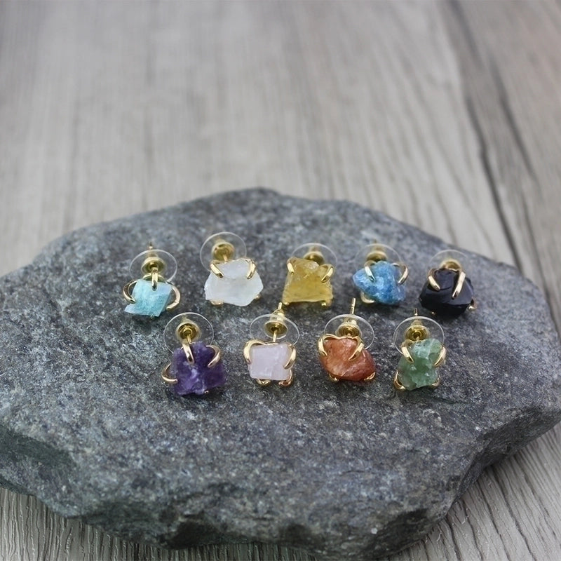 1 Pair Minimalist Irregular Inlay Gem Natural Stone Ear Studs