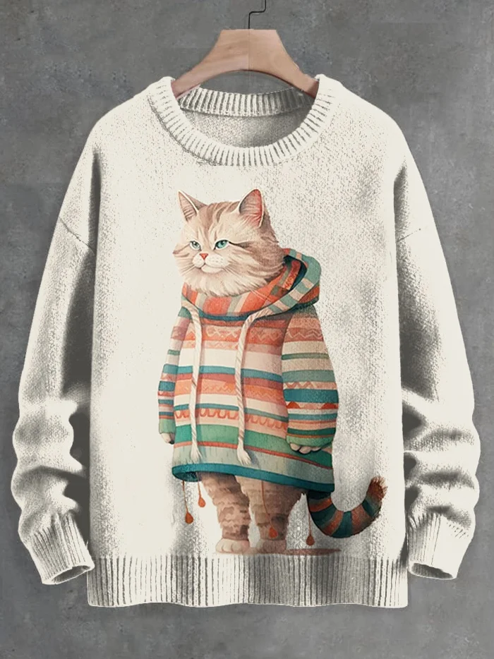 Men's Fat Cat in Hoodie Print Knit Sweatshirt
