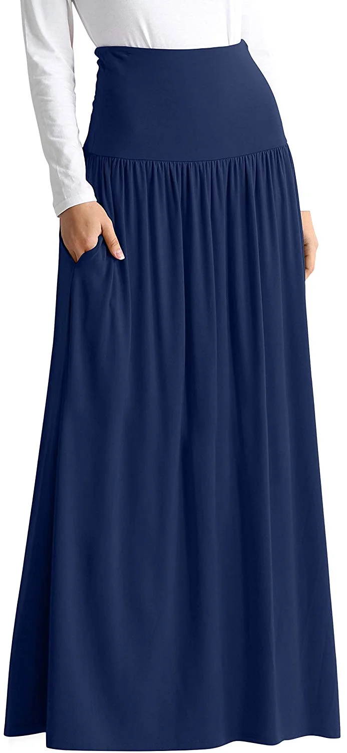 Womens Long Maxi Skirt with Pockets Reg and Plus Size