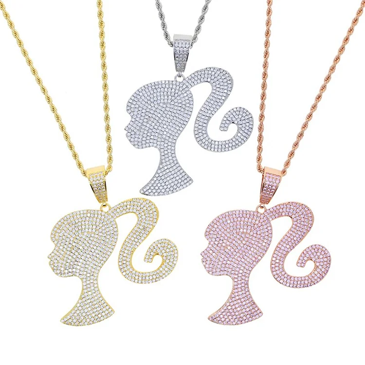 Iced Out Bling King Icy Girl Pendant Necklace Women Hiphop Jewelry
