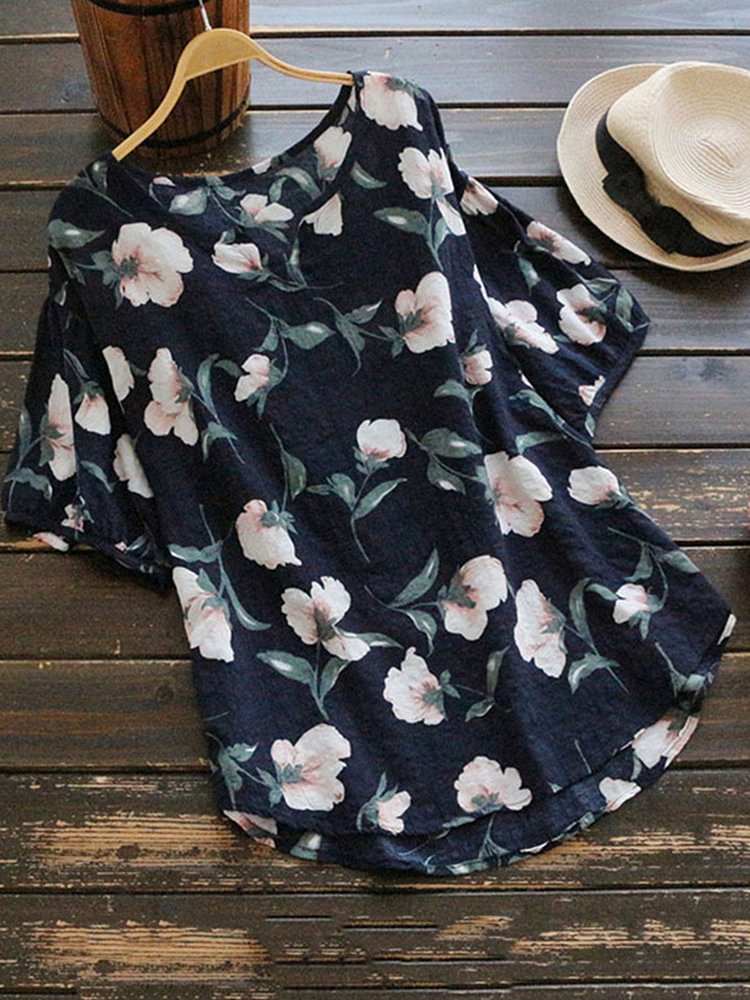 Women Vintage V neck Floral Printed Top