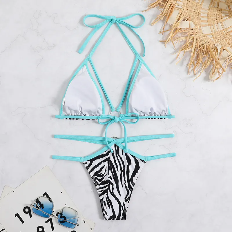 Churchf 2023 Sexy New Striped Drawstring Strap Split Bikini
