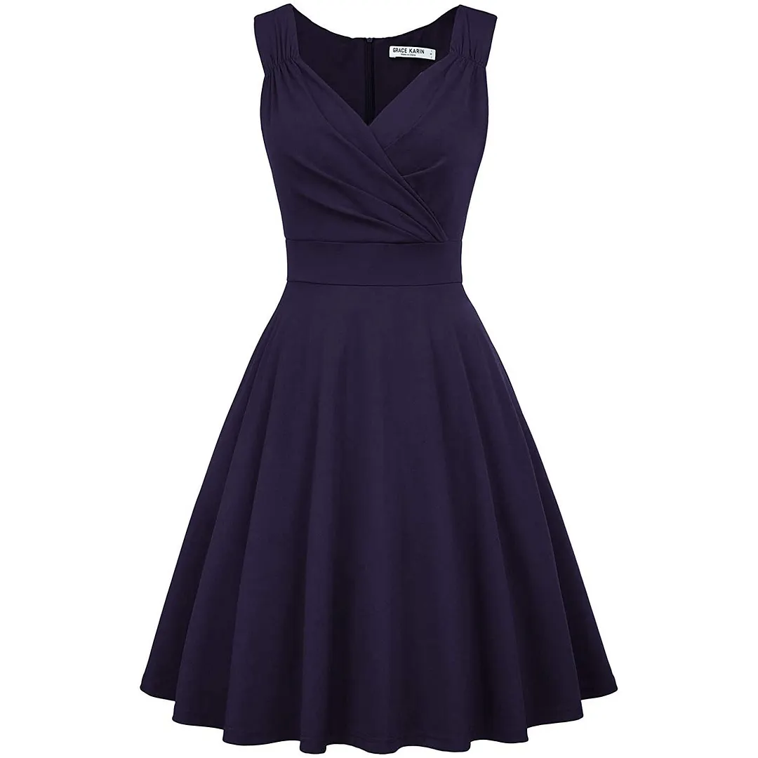 Sleeveless Wrap V-Neck A-line Bridesmaid Cocktail Party Dress for Women