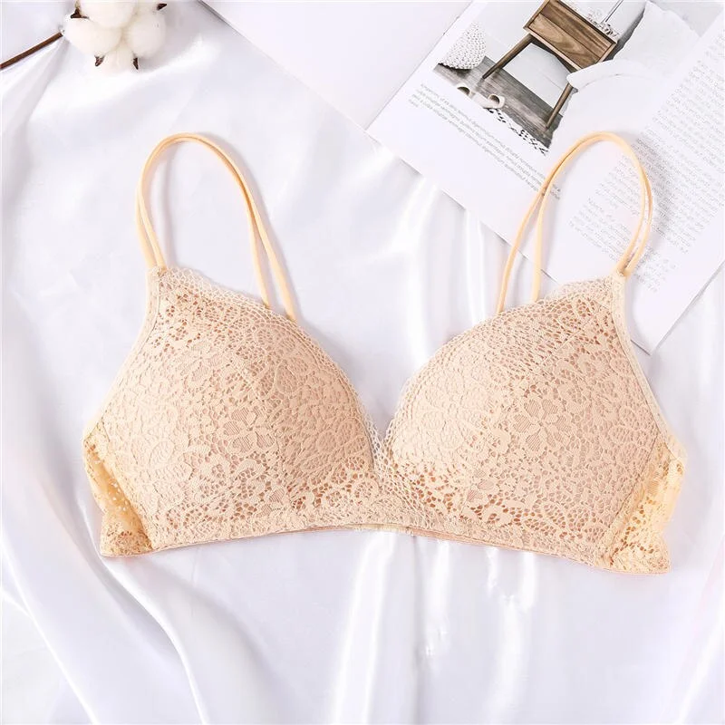 Sexy Lace Bra for Women Push Up Bras Female Bralette Wireless Brassiere Solid Color Floral Lingerie Underwear A/B Cup Back Cross