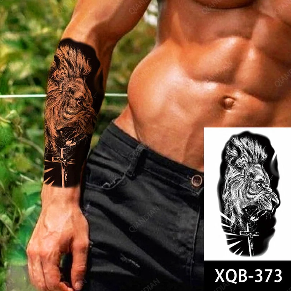 Sdrawing Tiger Manipulator Temporary Tattoo Sticker Waterproof Skull Flower Compass Eagle Deer Body Arm Sleeve Fake Totem Women Man