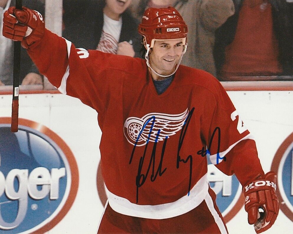 ROBERT LANG SIGNED DETROIT RED WINGS 8x10 Photo Poster painting #1 Autograph