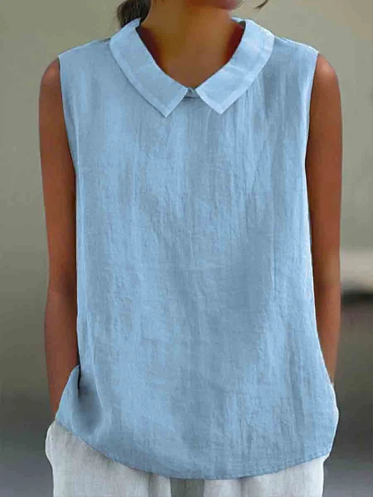 Women's Casual Cotton And Linen Peter Pan Tank Top socialshop