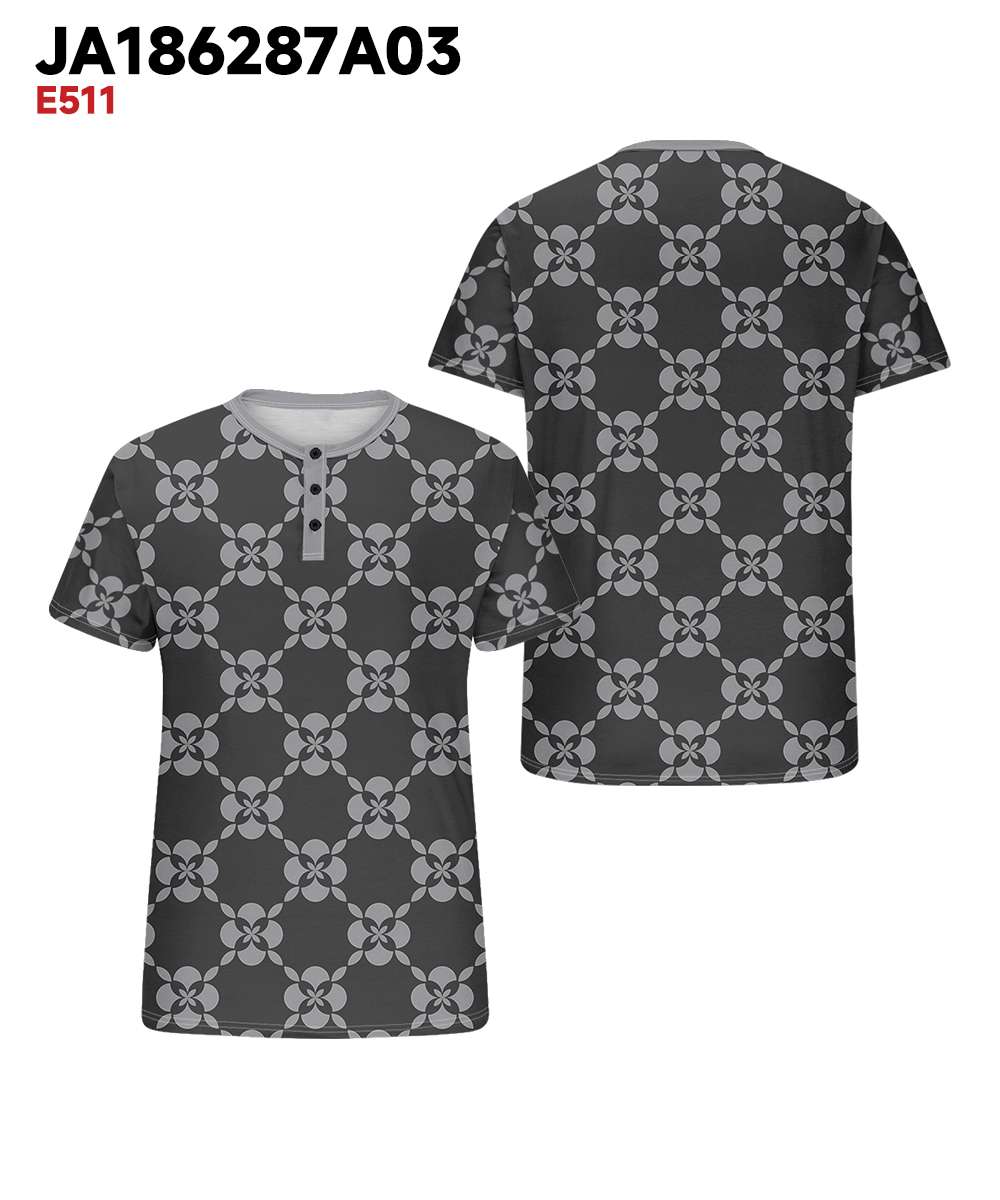 Men's Plus Size Daily Casual Black Grey Diamond Geometric Print Henry Collar Button Short Sleeve T-Shirt