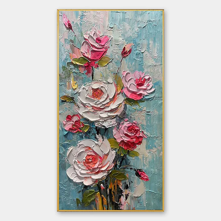 BLUSHING BOUQUET: Textured Floral Impasto Oil Painting（Canvas painting）