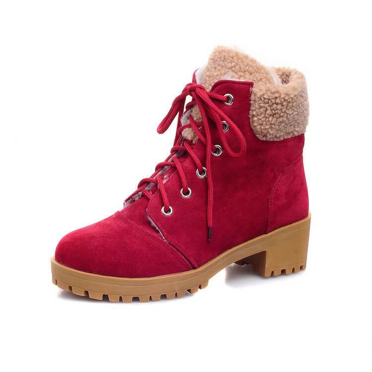 VCSHOES Platform Chunky Heel Lace Up Suede Ankle Boots