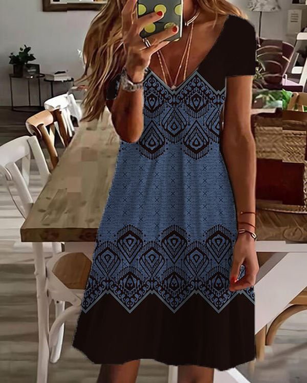 Sexy V-Neck Loose Print Dress